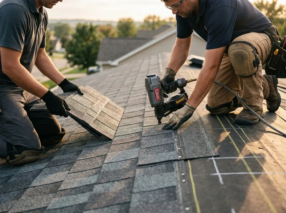 Professional roofer working on a residential roof in South Salt Lake